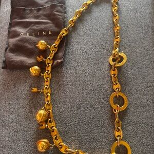SUPER RARE Celine PLANET Gold Charm Chain Necklace AND Belt With Triumph